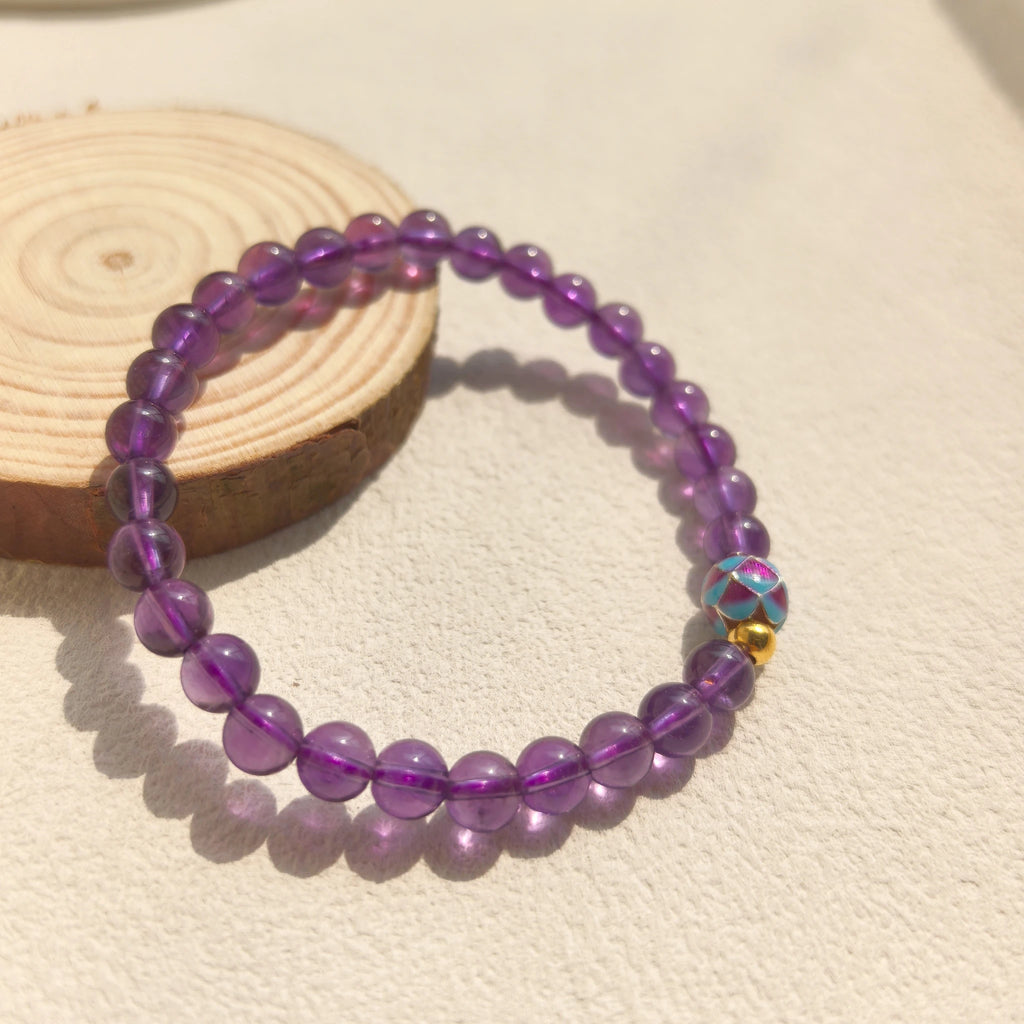 Soft ins style still life styling of Amethyst Lotus Bloom Bracelet, intuition purple crystal jewelry for her