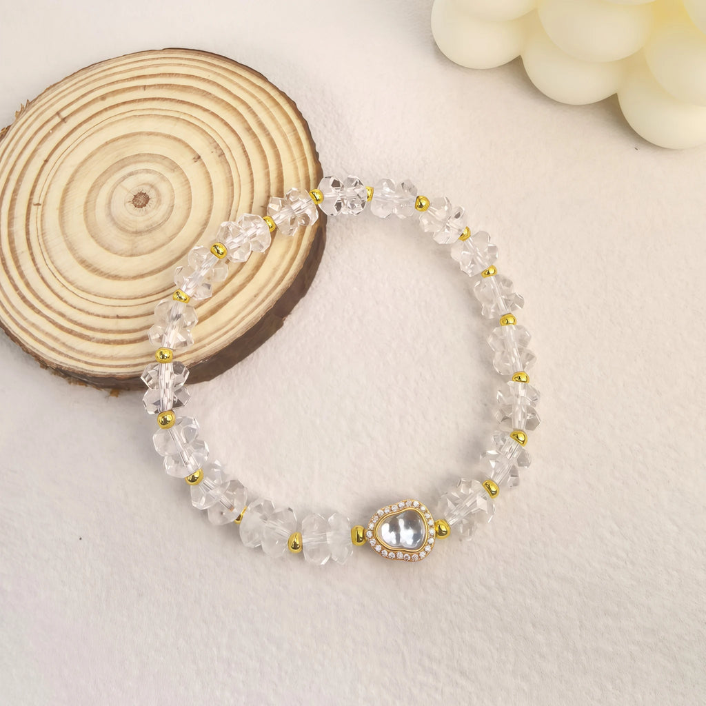 Ins style still life shot of First Light Clear Quartz Bracelet healing natural crystal gift for spiritual women