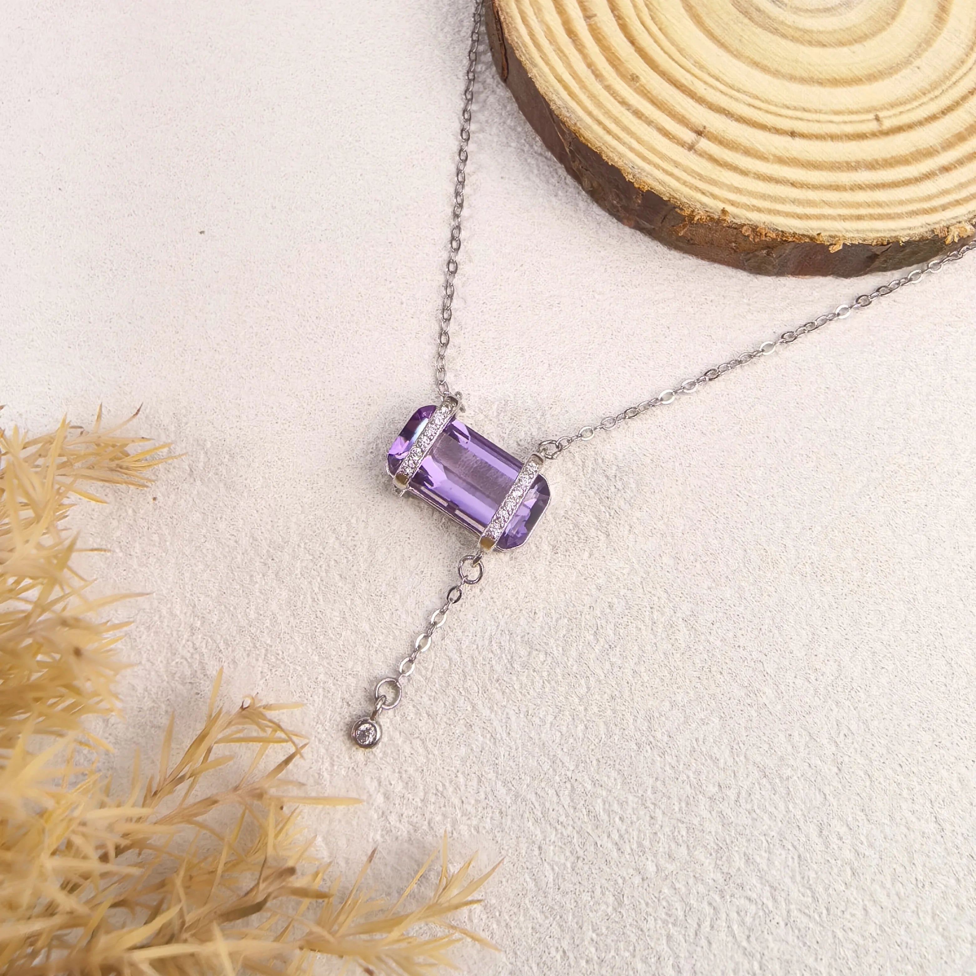 Ins style lay of Violet Reverie Amethyst Necklace, mystic energy for meditation everyday jewelry