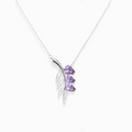 Lavender sprig teardrop amethyst silver branch pendant necklace minimalist floral crystal jewelry