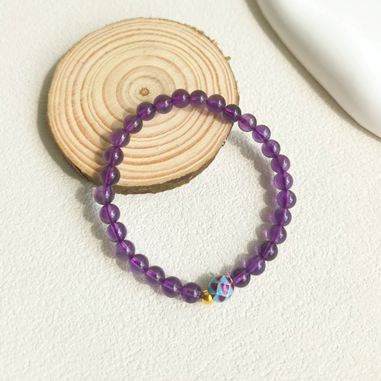 Ins style still life styling of Amethyst Lotus Bloom Bracelet, anxiety relief gift for mom