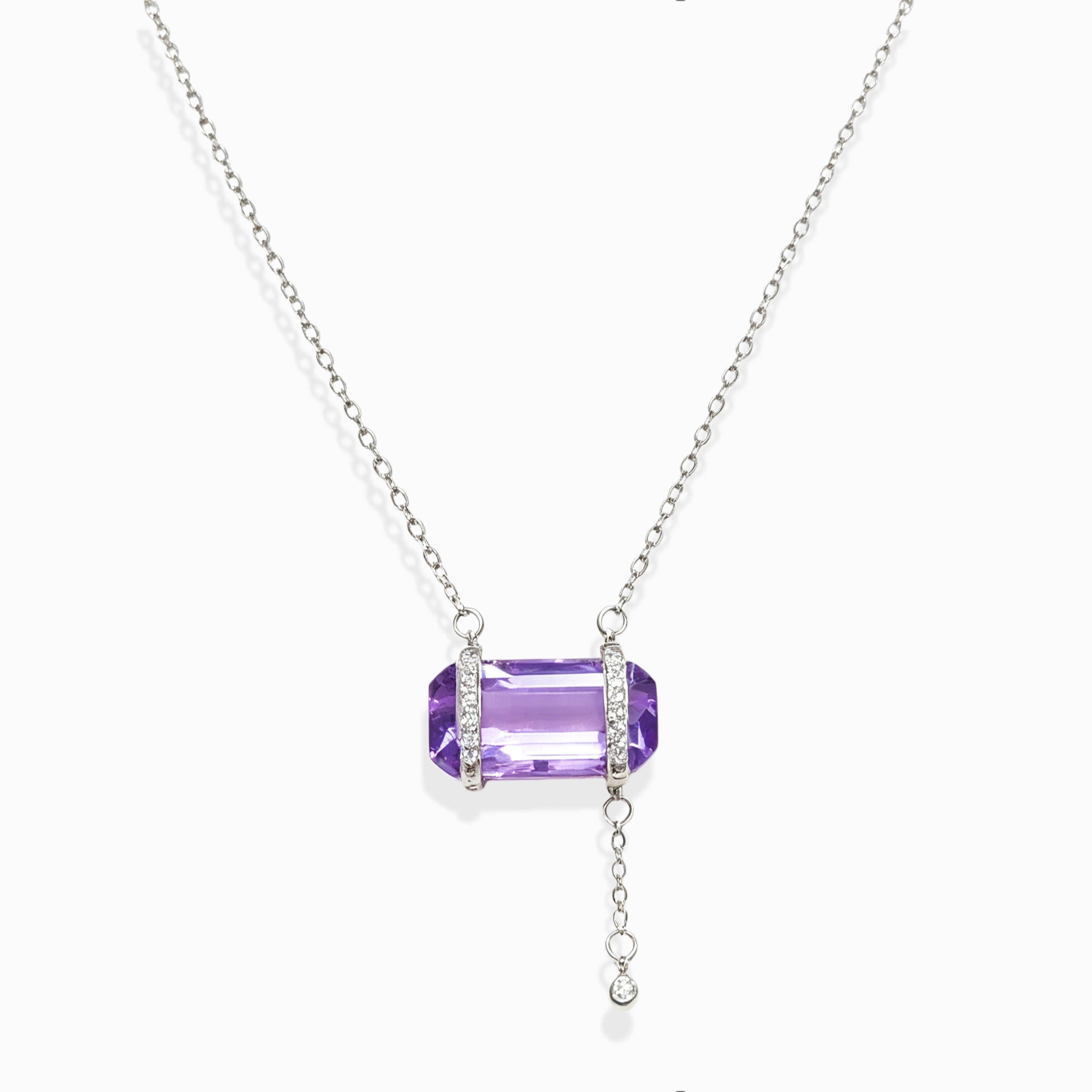 Violet Reverie amethyst lariat necklace silver spiritual healing crystal pendant