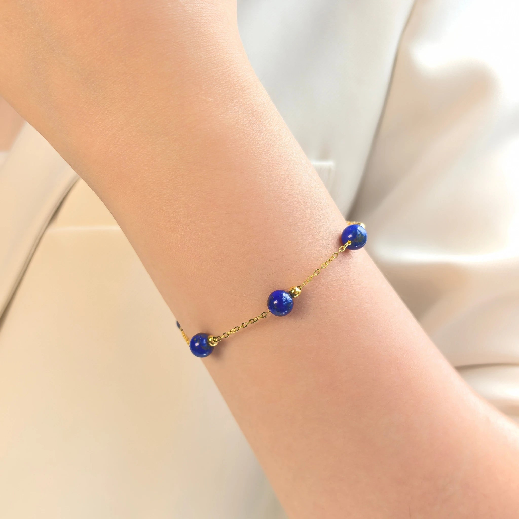 Milky Way Stroll Lapis Lazuli Bracelet on wrist, spiritual gift for her.